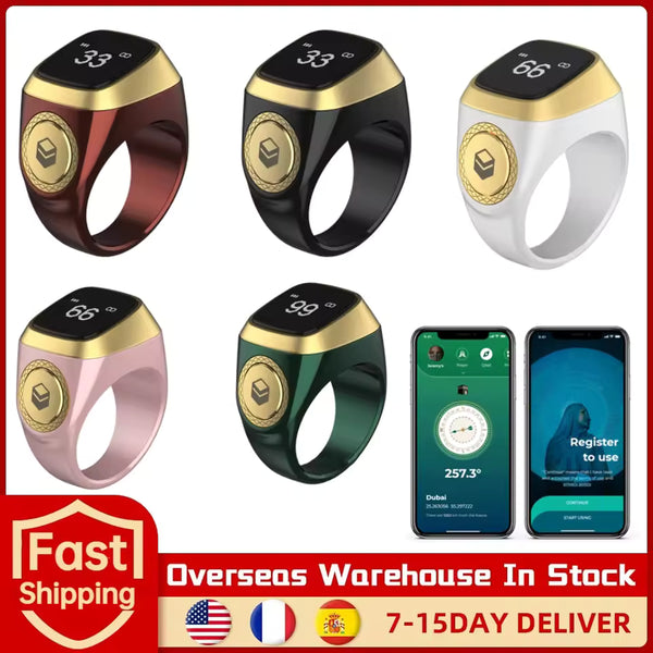 Smart Tasbih Tally Counter Ring For Muslims Zikr Digital Tasbeeh 5 Prayer Time Reminder Bluetooth High-end Smart Wearable Rings